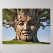 茶色の人間の顔の木の枝を彫った ポスター (正面)