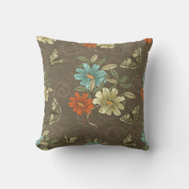 茶色の伝統的花蝶装飾用クッション クッション
