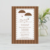 茶色の傘双子のベビーシャワー 招待状 (スタンド正面)