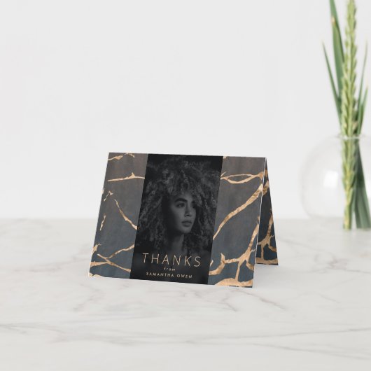 茶色の写真のモダン大理石の箔 サンキューカード (正面)