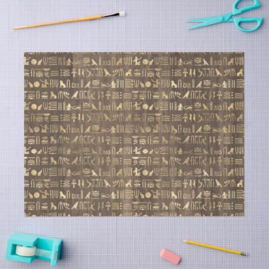 茶色の切り離し上の金ゴールドエジプトの絵文字 薄葉紙 (クラフト)