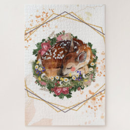 茶色の動物グラフィック、眠っている子鹿 ジグソーパズル