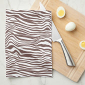 茶色の動物ゼブラプリントストライプ製品 キッチンタオル (四つ折り)