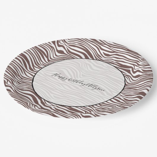 茶色の動物ゼブラプリントストライプ製品 ペーパープレート (アングル)