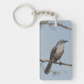 茶色の北モッキンバードバ絵を描ードのイニシャル キーホルダー (正面)