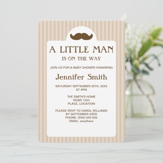 茶色の口ひげシルエット小さな男の赤ちゃんシャワー 招待状 (スタンド正面)