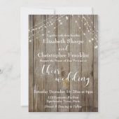 茶色の古びた木と白い光のウェディング 招待状 (正面)