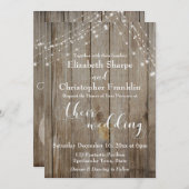 茶色の古びた木と白い光のウェディング 招待状 (正面/裏面)