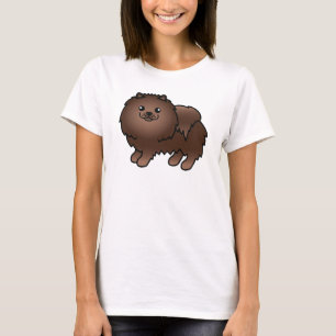 茶色の可愛いポメラニアンのキャラクター Tシャツ
