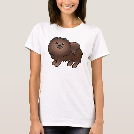 茶色の可愛いポメラニアンのキャラクター Tシャツ (正面)