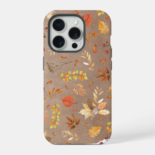 茶色の地に落ち葉をコラージュ iPhoneケース (裏面)