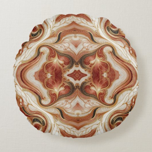 茶色の大理石と金ゴールドトリム ラウンドクッション (正面)