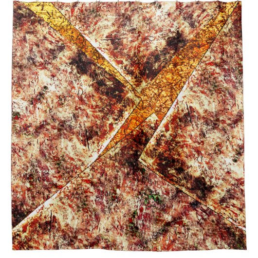 茶色の大理石の上の汚いか錆びた無秩序なレイヤー シャワーカーテン (正面)