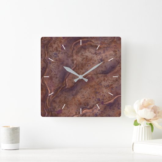 茶色の大理石パターンの壁時計 スクエア壁時計 (ホーム)