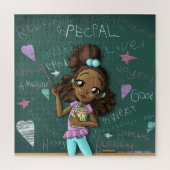 茶色の女の子と前向き言葉 ジグソーパズル (縦)