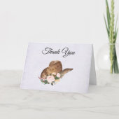 茶色の女性のカーボーイハットとピンクの花ありがとう カード (正面)