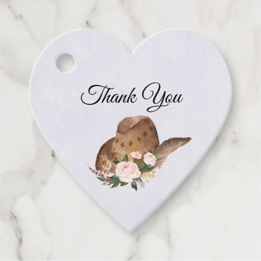 茶色の女性のカーボーイハットとピンクの花ありがとう フェイバータグ (正面)