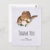 茶色の女性のカーボーイハットとピンクの花ありがとう ポストカード (正面/裏面)