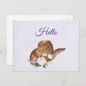 茶色の女性のカーボーイハットとピンクの花こんにちは ポストカード (正面/裏面)