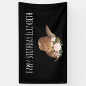 茶色の女性のカーボーイハットとピンクの花ハッピーバースデー 横断幕 (縦)