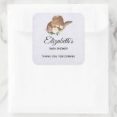 茶色の女性のカーボーイハットとピンクの花パーティー スクエアシール (バッグ)