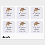 茶色の女性のカーボーイハットとピンクの花パーティー スクエアシール (シート)