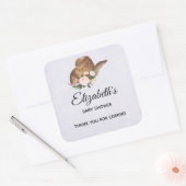 茶色の女性のカーボーイハットとピンクの花パーティー スクエアシール (封筒)