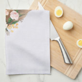 茶色の女性のカーボーイハットとピンクの花 キッチンタオル (四つ折り)