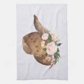茶色の女性のカーボーイハットとピンクの花 キッチンタオル (縦)