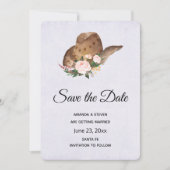 茶色の女性のカーボーイハットとピンクの花 セーブザデート (正面)