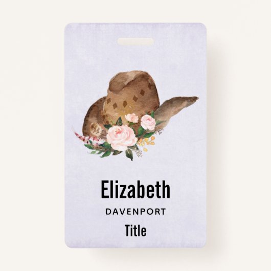 茶色の女性のカーボーイハットとピンクの花 バッジ (正面)