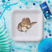 茶色の女性のカーボーイハットとピンクの花 ペーパープレート (パーティー)