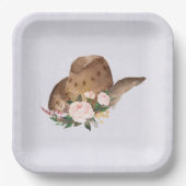 茶色の女性のカーボーイハットとピンクの花 ペーパープレート (正面)