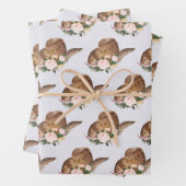 茶色の女性のカーボーイハットとピンクの花 ラッピングペーパーシート (インサイチュ)