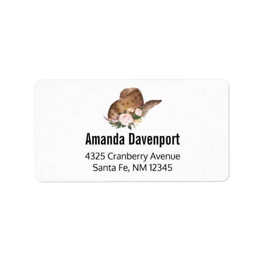 茶色の女性のカーボーイハットとピンクの花 ラベル (正面)