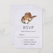 茶色の女性のカーボーイハットとピンクの花 出欠カード (正面/裏面)