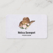 茶色の女性のカーボーイハットとピンクの花 名刺 (正面)