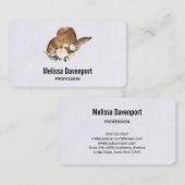 茶色の女性のカーボーイハットとピンクの花 名刺 (正面/裏面)