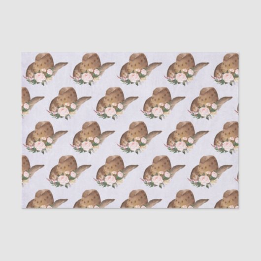 茶色の女性のカーボーイハットとピンクの花 薄葉紙 (正面)