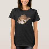 茶色の女性のカーボーイハットとピンクの花 Tシャツ (正面)