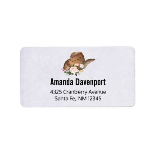 茶色の女性のカーボーイハット（ピンクの花） ラベル