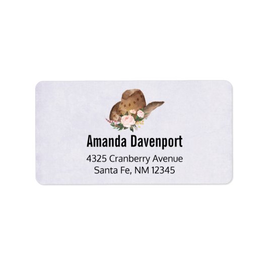 茶色の女性のカーボーイハット（ピンクの花） ラベル (正面)