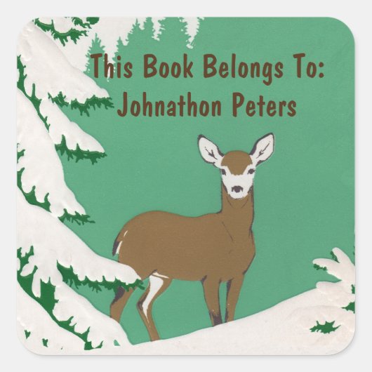 茶色の女性の鹿の松の木スノミントグリーン スクエアシール (正面)