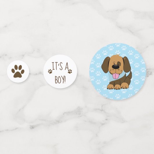 茶色の子犬それは男の子の赤ちゃんシャワーだ コンフェッティ (正面)