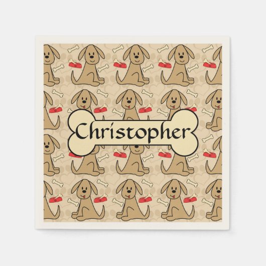 茶色の子犬のグラフィックデザインパーソナライズ スタンダードカクテルナプキン (正面)