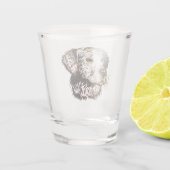 茶色の子犬のスケッチ ショットグラス (裏面)