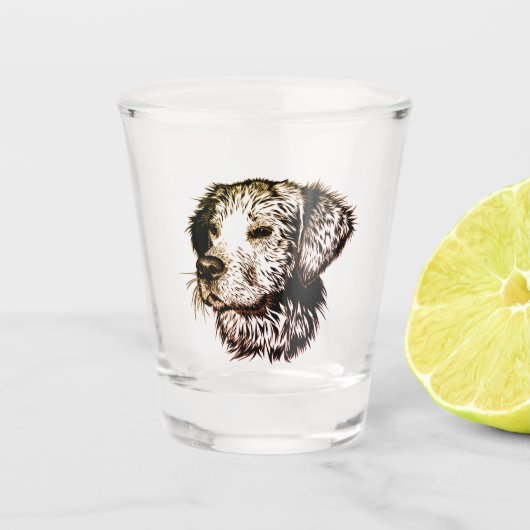 茶色の子犬のスケッチ ショットグラス (正面)
