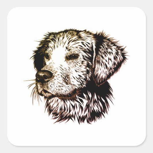 茶色の子犬のスケッチ スクエアシール (正面)