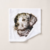 茶色の子犬のスケッチ バスタオルセット (ウォッシュタオル)