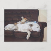 茶色の子犬の白いアメリカのブルドッグ現実主義芸術 ポストカード (正面)
